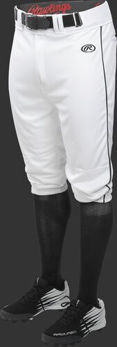Front of Rawlings White/Black Youth Launch Piped Knicker Baseball Pant - SKU #YLNCHKPP-BG/B-88