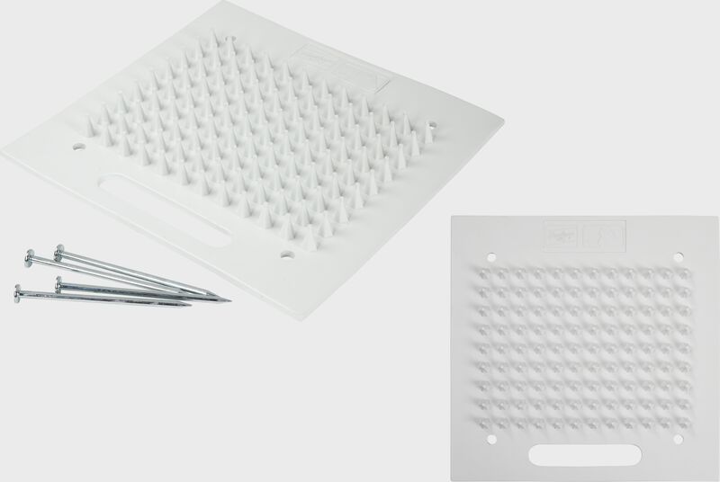 2 images showing the top of a rubber stake down cleat cleaner mat - SKU: RSDCCM