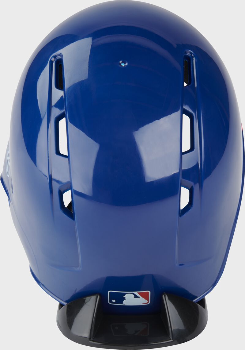 Back of a blue Braves mini replica helmet