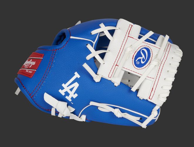 Thumb of a blue/white Los Angeles Dodgers 10-inch team logo glove with a white I-web and LA logo on the thumb - SKU: 22000011111