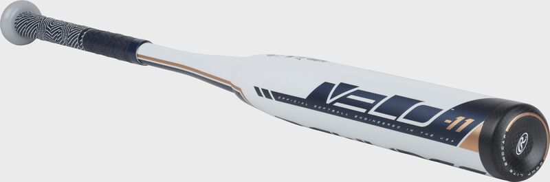 FP9V11 Velo fastpitch -11 bat with a white barrel and black end cap