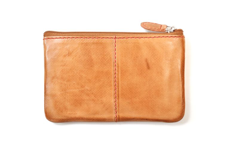 Back of a tan Rawlings baseball stitch coin purse - SKU: MW415-204