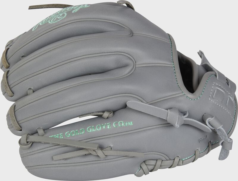 Back of a gray Liberty Advanced 11.75" fastpitch softball infield glove - SKU: RLA715-32G