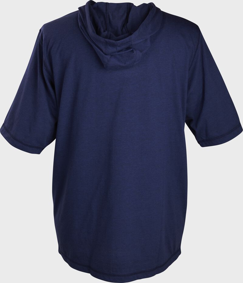Back of a navy Rawlings short sleeve hoodie with a fitted hood - SKU: ACASSH-N