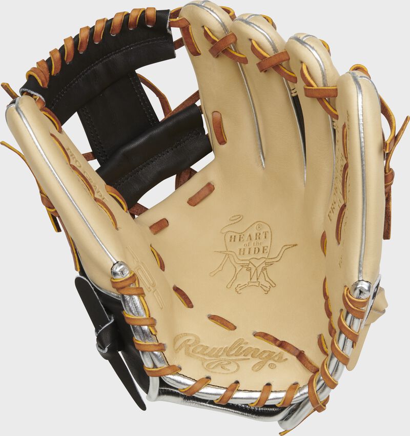 Camel palm of a Rawlings Heart of the Hide R2G infield glove with tan laces - SKU: PRORNP4-2CB