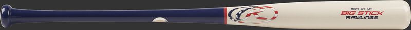 R243MA Big Stick Maple Ace wood bat with a white barrel and blue handle