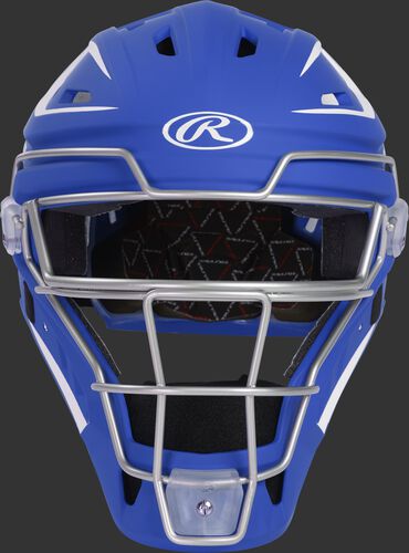 Front of a royal CHV27J Velo 2.0 hockey-style catcher's helmet