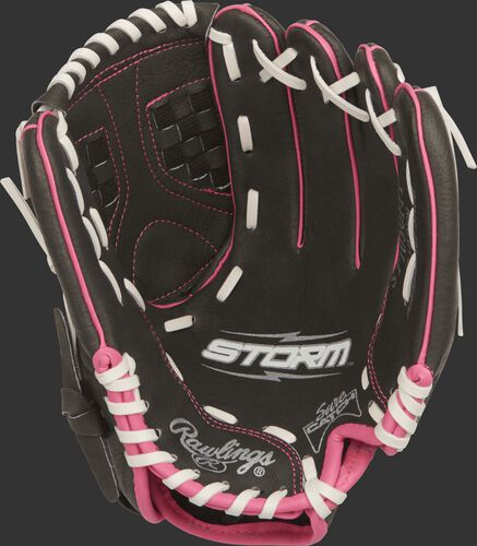 ST1050FPP Rawlings 10.5-inch infield softball glove with a black palm, white laces and Sure Catch design