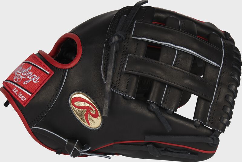 Thumb of a black Gameday 57 Series Isiah Kiner-Falefa Heart of the Hide glove with a gold oval-R logo - SKU: RSGPRO205-IKF9