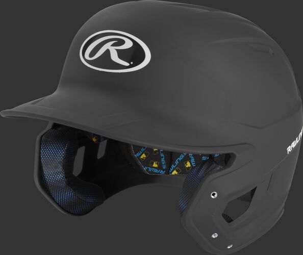 Left angle of a black MCH07A Mach high school/college batting helmet