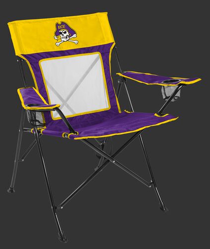 Front of Rawlings Yellow and Purple NCAA East Carolina Pirates Game Changer Chair With Team Logo SKU #00643017111