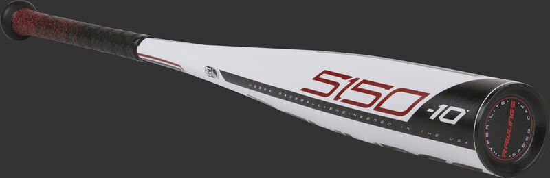 3/4 angle view of a UT9510 Rawlings USSSA -10 5150 baseball bat with a black end cap