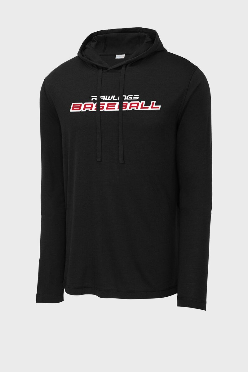 A black Rawlings baseball lightweight performance hoodie - SKU: RSGLH-B