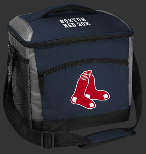 A navy Boston Red Sox 24 can soft sided cooler with screen printed team logos - SKU: 10200024111