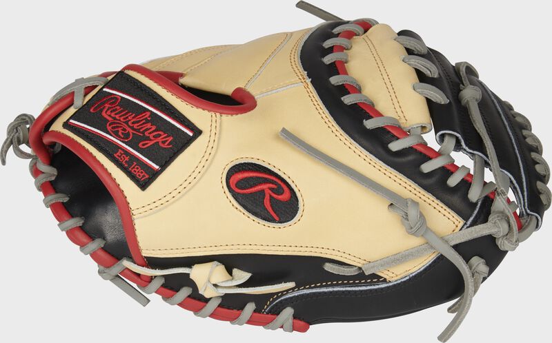 Thumb of a camel 2022 33-Inch HOH R2G ContoUR fit catcher's mitt with a black 1-Piece solid web - SKU: PRORCM33UC