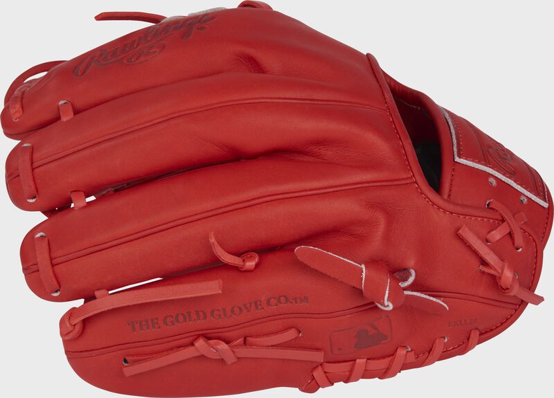 Palm of a scarlet Rawlings Heart of the Hide glove with scarlet laces - SKU: PRO204-2S