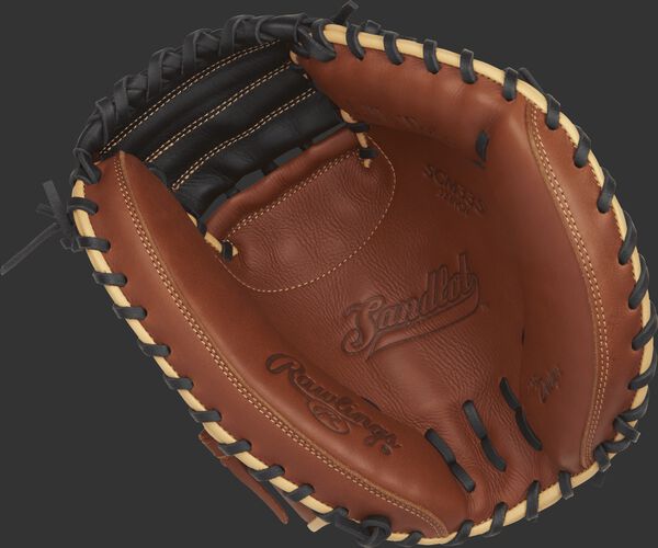 SCM33S Sandlot Series 33-inch catcher's mitt with a brown palm and black laces