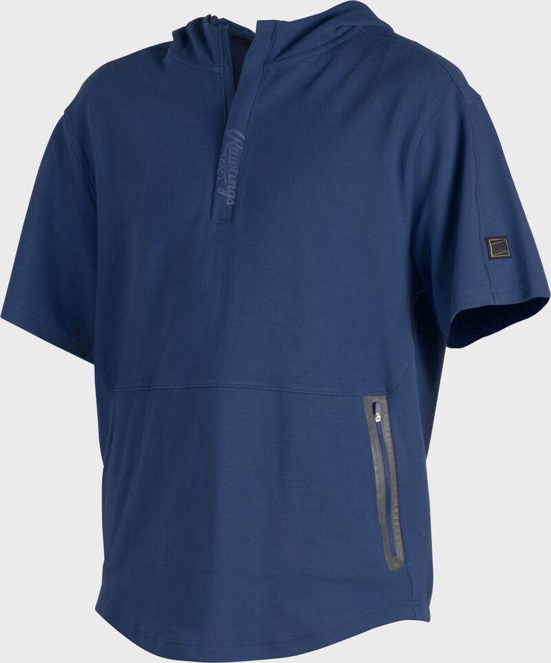 A navy Gold Collection short sleeve hoodie with a 1/4 zip and gray welded zipper pockets - SKU: GCJJ-N