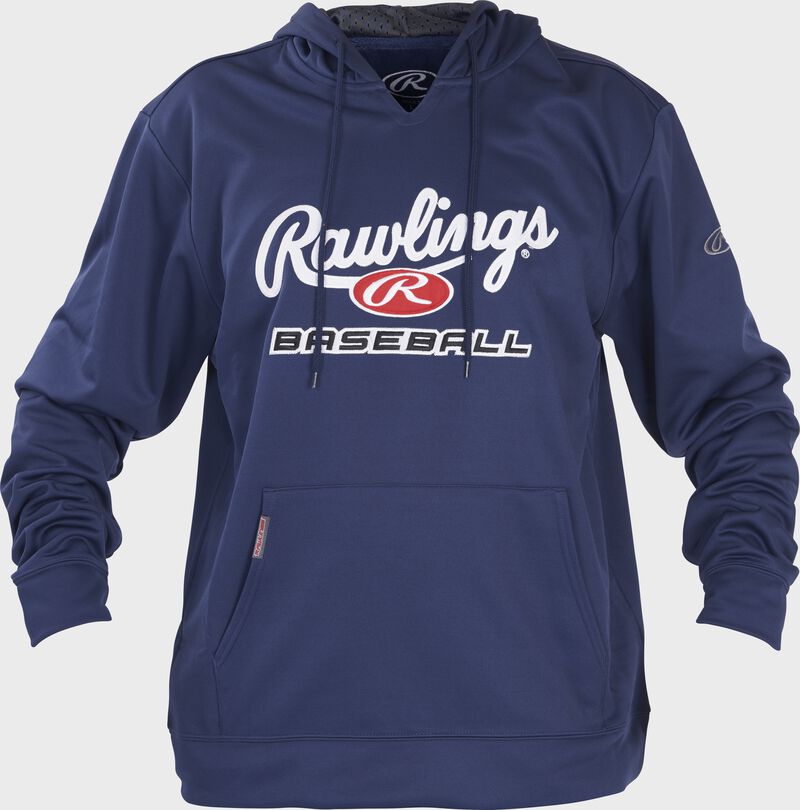 Front of Rawlings Navy/White Youth long Sleeve Hoodie - SKU #YPFHPRBB-GR-88
