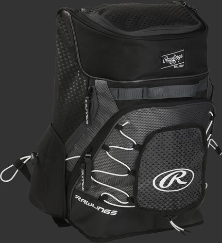 Front right of a black R800 softball backpack