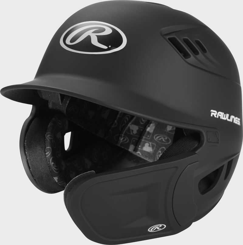 Front left-side view of Rawlings Velo Batting Helmet with REXT Flap - SKU: R6E07R loading=