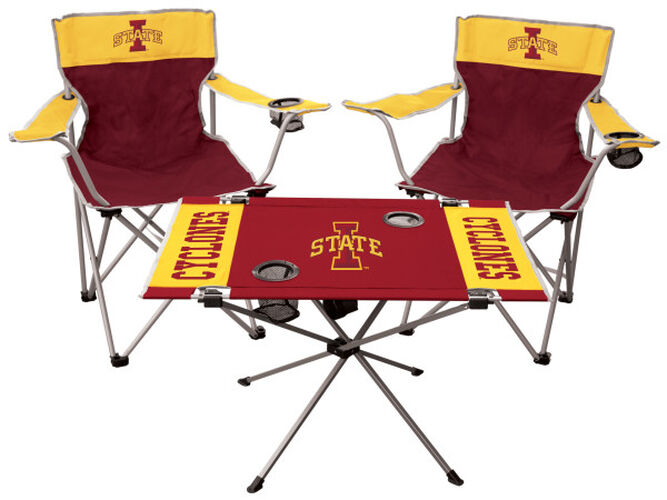 Front of Rawlings Cardinal and Gold NCAA Iowa State Cyclones 3-Piece Tailgate Kit With Two Kickoff Chairs, An Endzone Table, And A Transport Bag With Team Logo SKU #00993031511