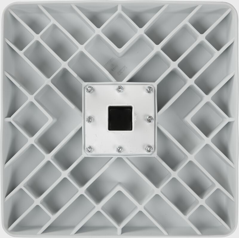 Bottom of a white 15" Rawlings Jack Corbett MLB Hollywood base - SKU: JCHB
