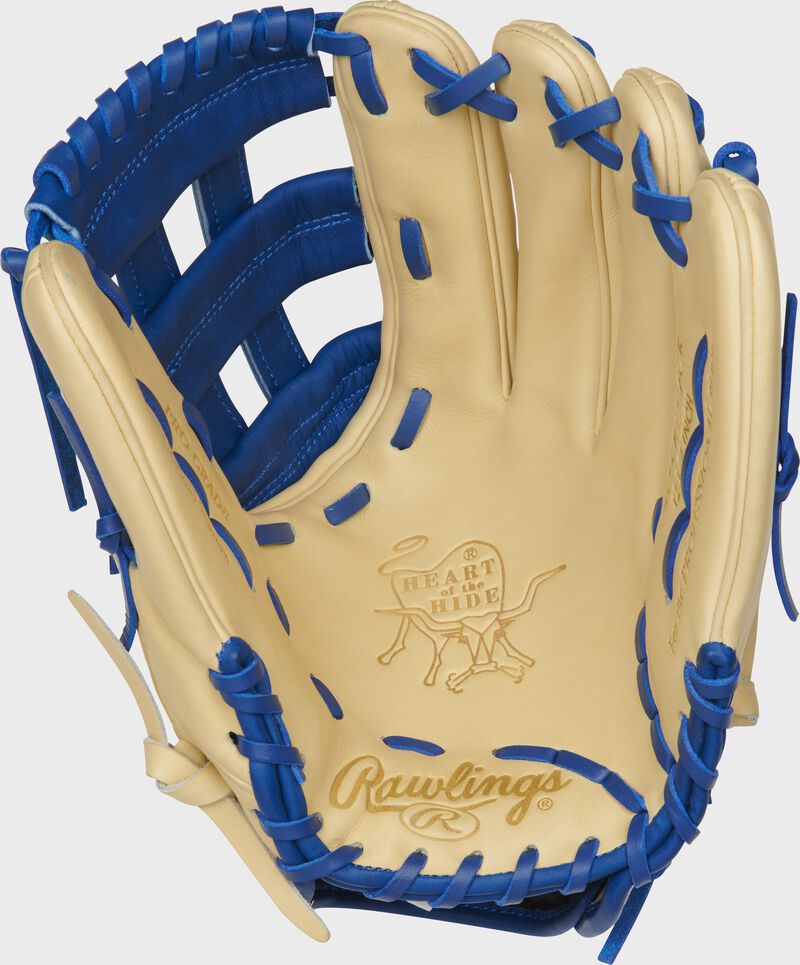 PROKB17-6CR Rawlings Heart of the Hide Color Sync Kris Bryant pattern glove with a camel palm and royal laces