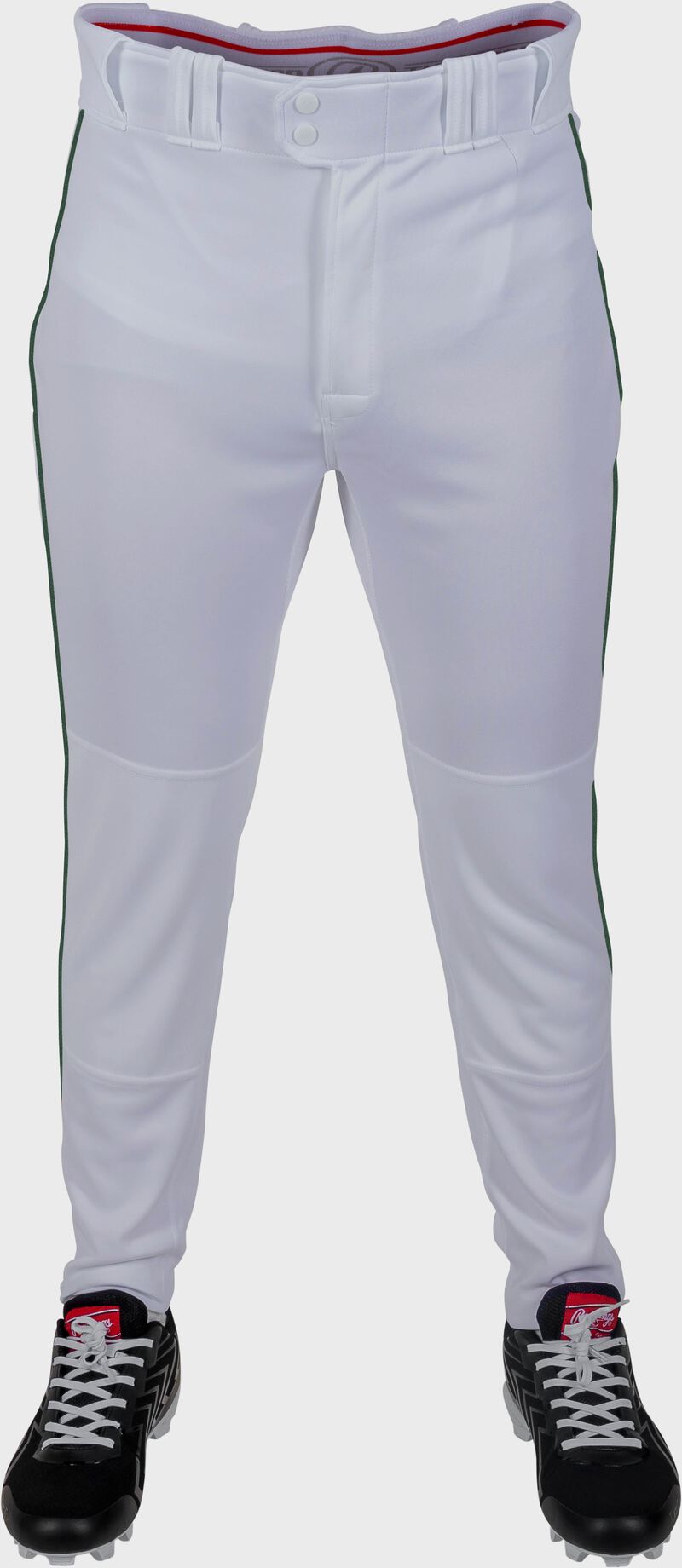 Rawlings 150 Jogger Fit Piped Baseball Pants, Youth S, White/Dark Green