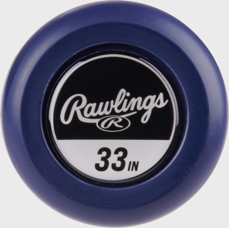 Navy knob with a black/white sticker of a 33" Mantra -10 fastpitch bat
