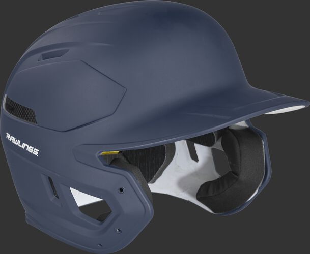 Right angle of a matte navy CAR07A Rawlings MACH Carbon helmet