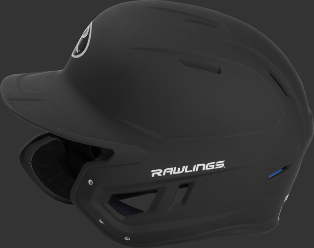 Left side of a MACHEXTL junior Rawlings batting helmet with a one-tone matte black shell