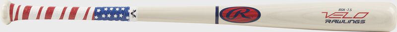 Y62AV white Velo youth ash wood bat with a stars and stripes grip