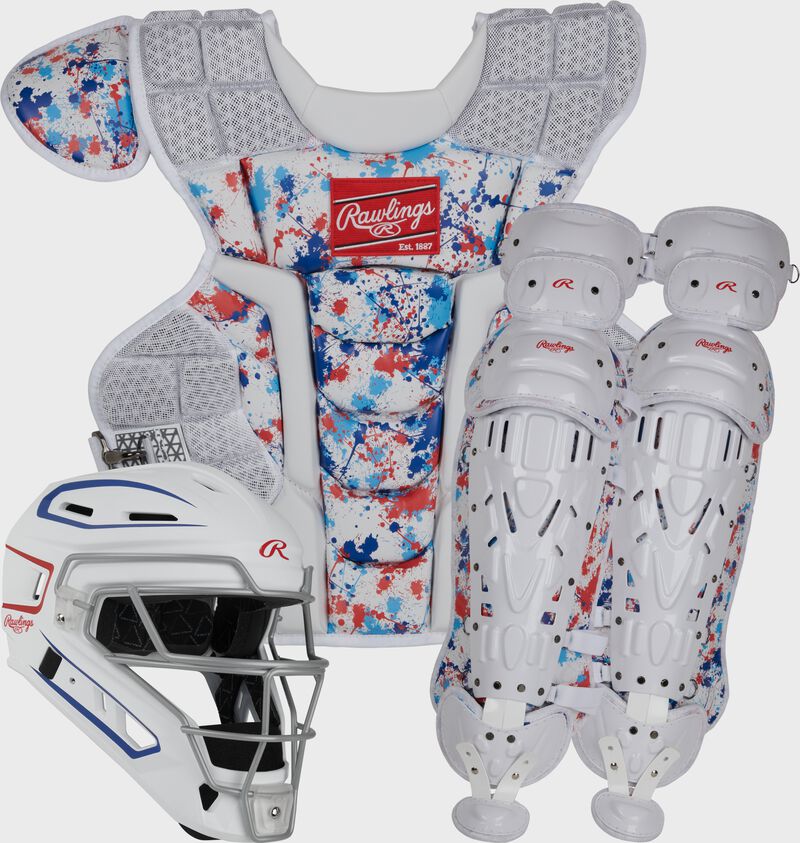 Limited Edition Mach Splatter Catcher's Gear Set, Adult, Scarlet/White/Royal