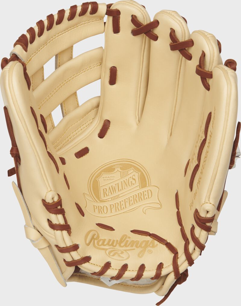 PROSKB17 12.25-inch Pro Preferred Kris Bryant pattern glove with a camel palm and dark tan laces