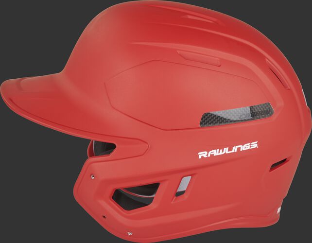 Left side of a CAR07A Rawlings MACH Carbon helmet with a carbon fiber plate insert