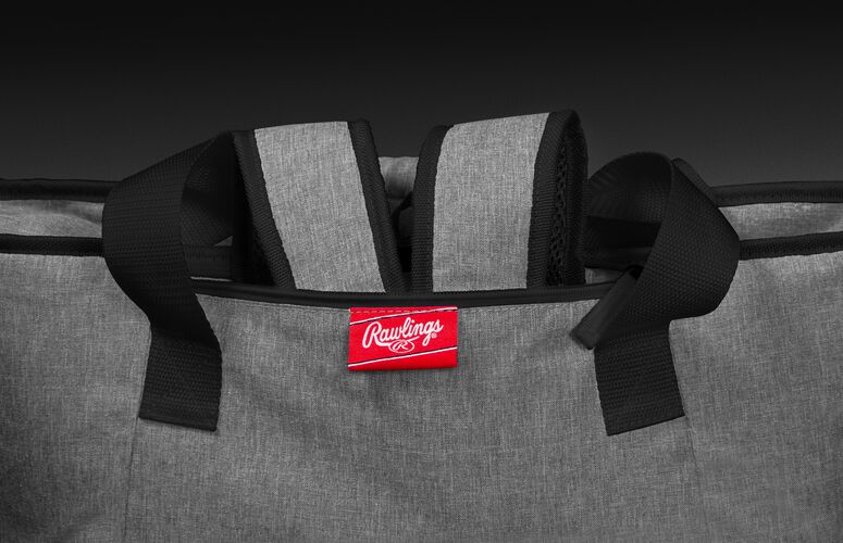 Backpack straps being stored away in the stowaway compartment on the back of an Atlanta Falcons cooler - SKU: 10311060111