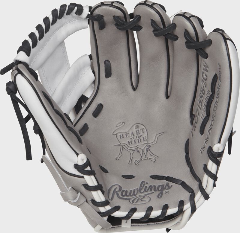 PRO715SB-2GW Rawlings 11.75-inch fastpitch infield glove with a grey palm and black laces