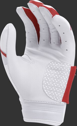 White palm of a white/scarlet FPWPBG Rawlings Workhorse women's batting glove