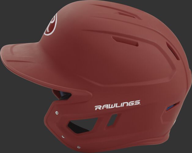 MACH Rawlings batting helmet with a one-tone matte cardinal shell