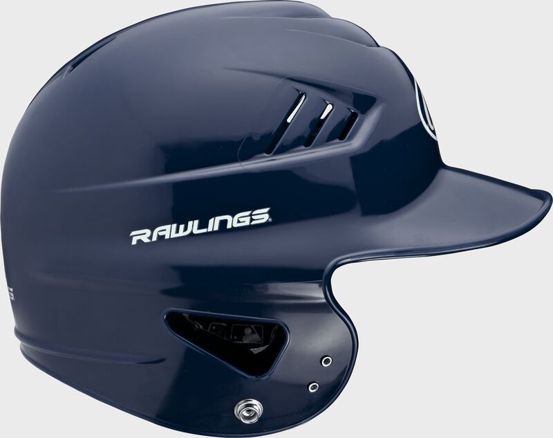 Right side of a navy RCFTB Rawlings Coolflo t-ball batting helmet