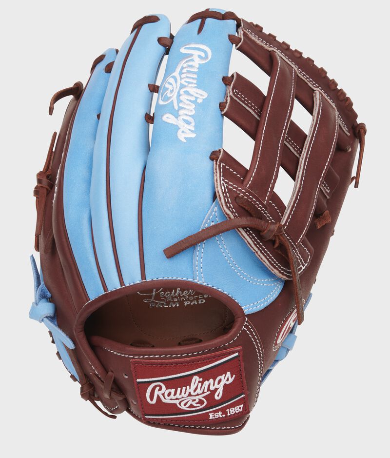 Columbia blue back of a 13-Inch Heart of the Hide H-web glove - SKU: PRO3039-6CBM