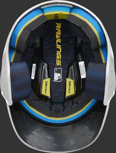 Inside of a Rawlings MACH baseball helmet with IMPAX durable foam padding