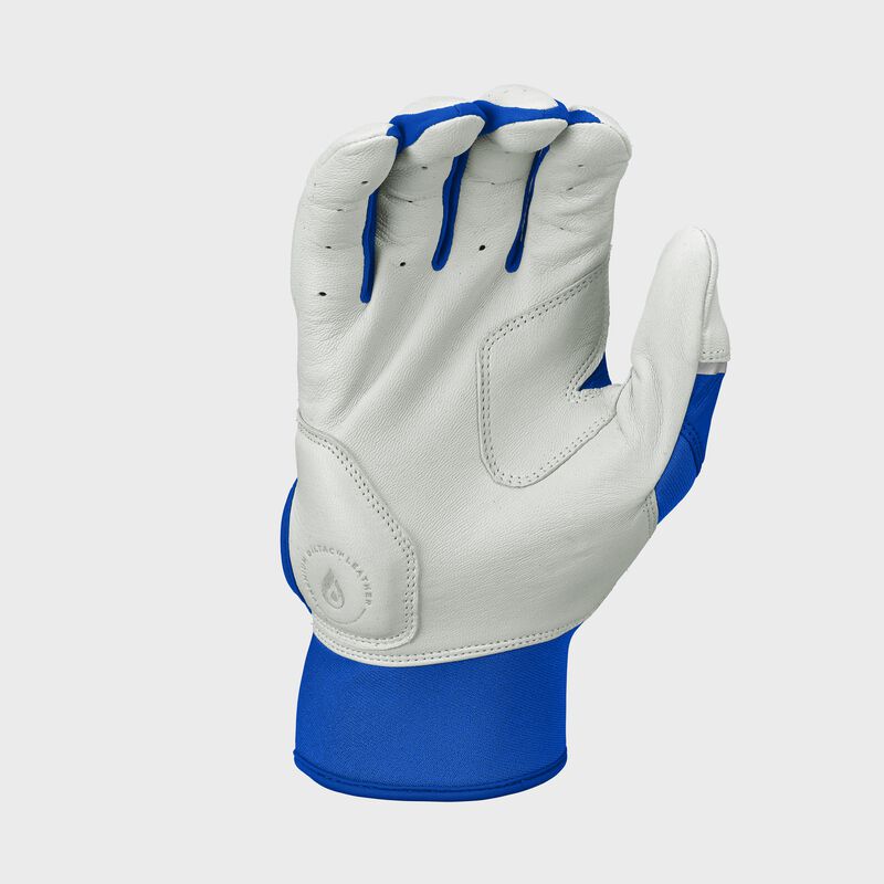 Palm of a royal Rawlings Workhorse Batting glove