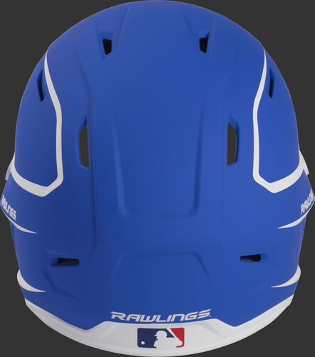 Back of a royal/white MACH high performance senior helmet with the Official Batting Helmet of MLB logo