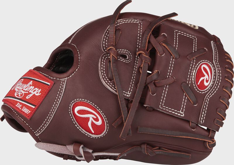 Thumb view of a PRO205-9SHFS Heart of the Hide 11.75-inch glove with a dark sherry two-piece solid web and hand-sewn welting loading=
