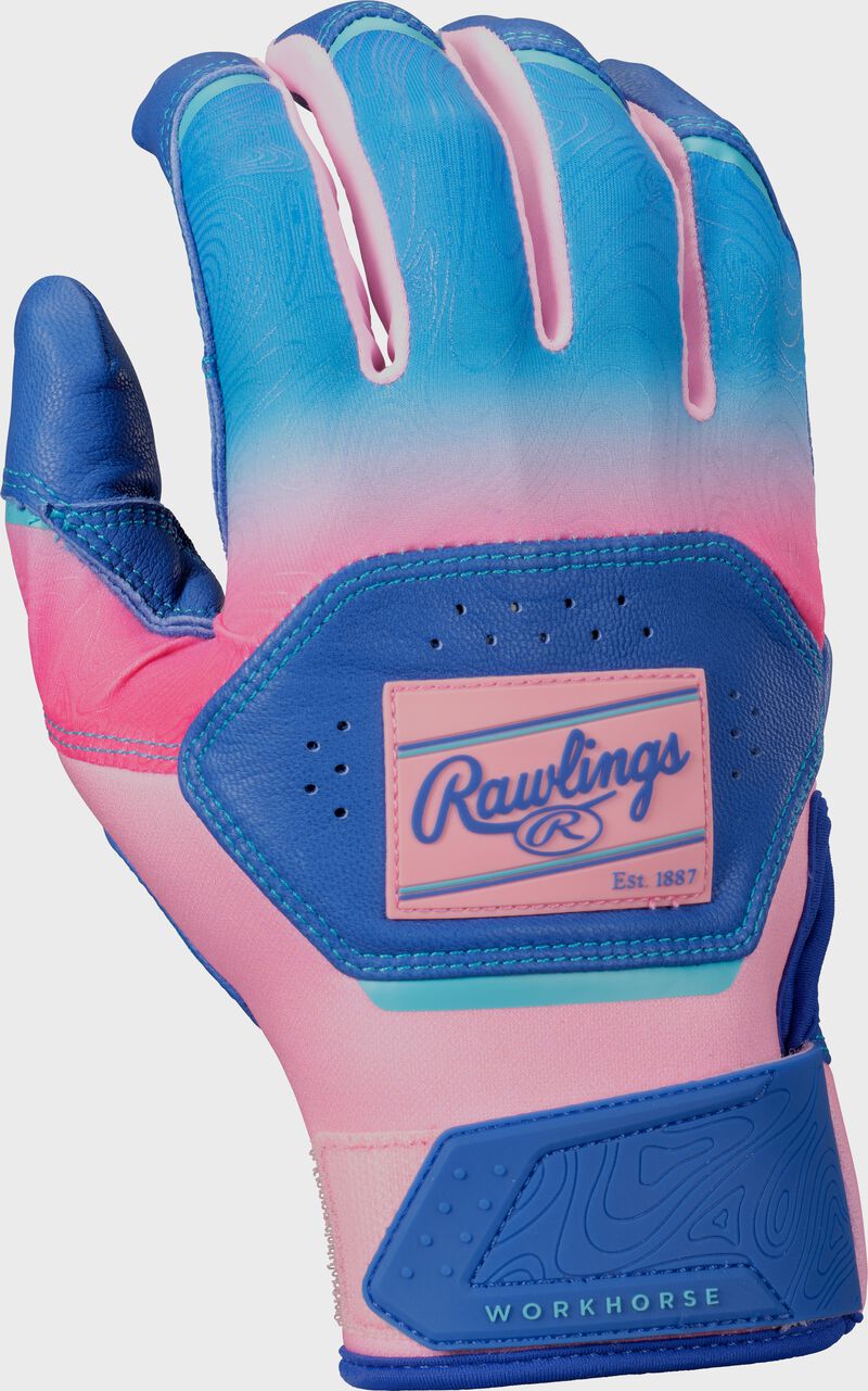 Rawlings Workhorse Fun Burst Batting Gloves, Royal/Pink, Youth S loading=
