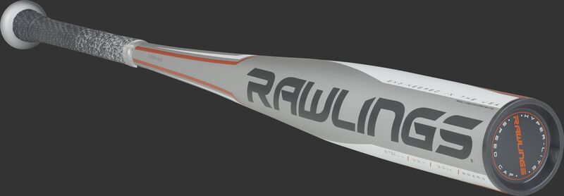 BBZ53 Rawlings high school/college alloy baseball bat with a grey barrel and black/orange accents