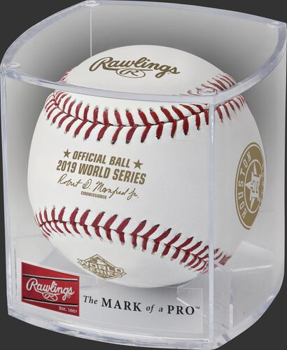 WSBB19DL 2019 World Series teams dueling baseball in a clear display cube