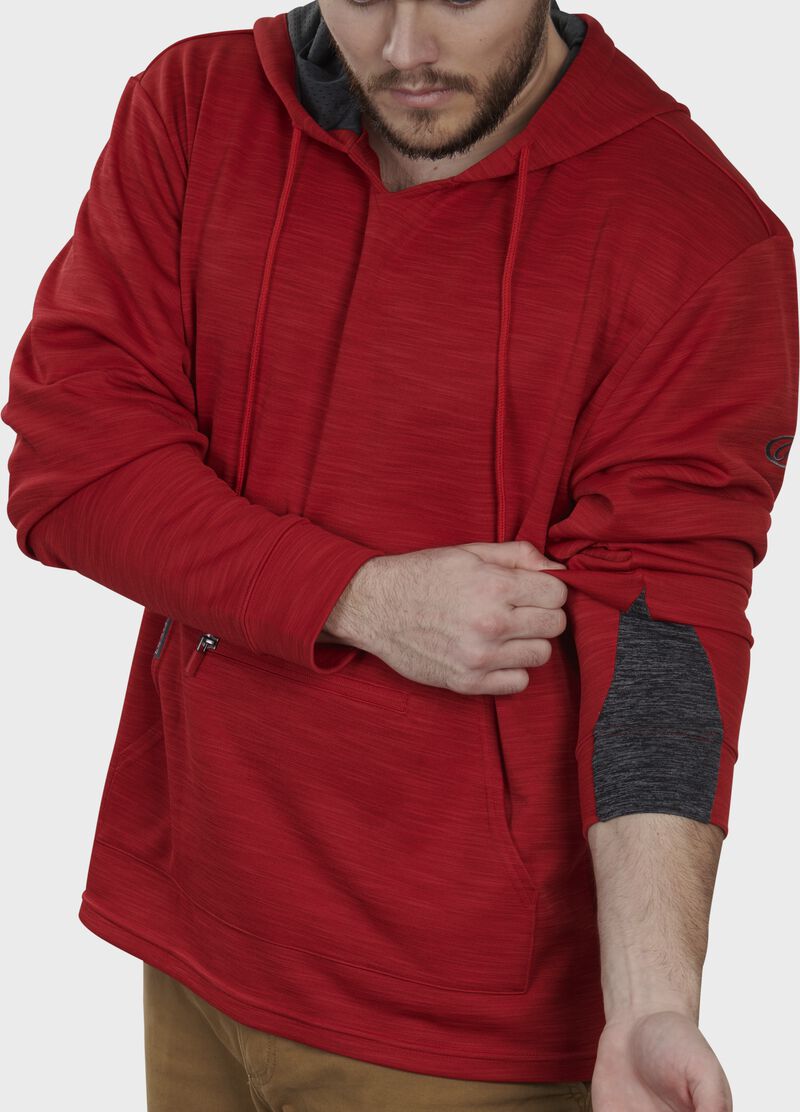 Expandable sleeve gusset of a scarlet PFH2 fleece hoodie